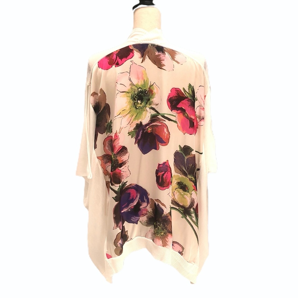 TED BAKER LONDON WHITE OPEN KNIT FRONT FLORAL BACK VEST CARDIGAN SIZE 4